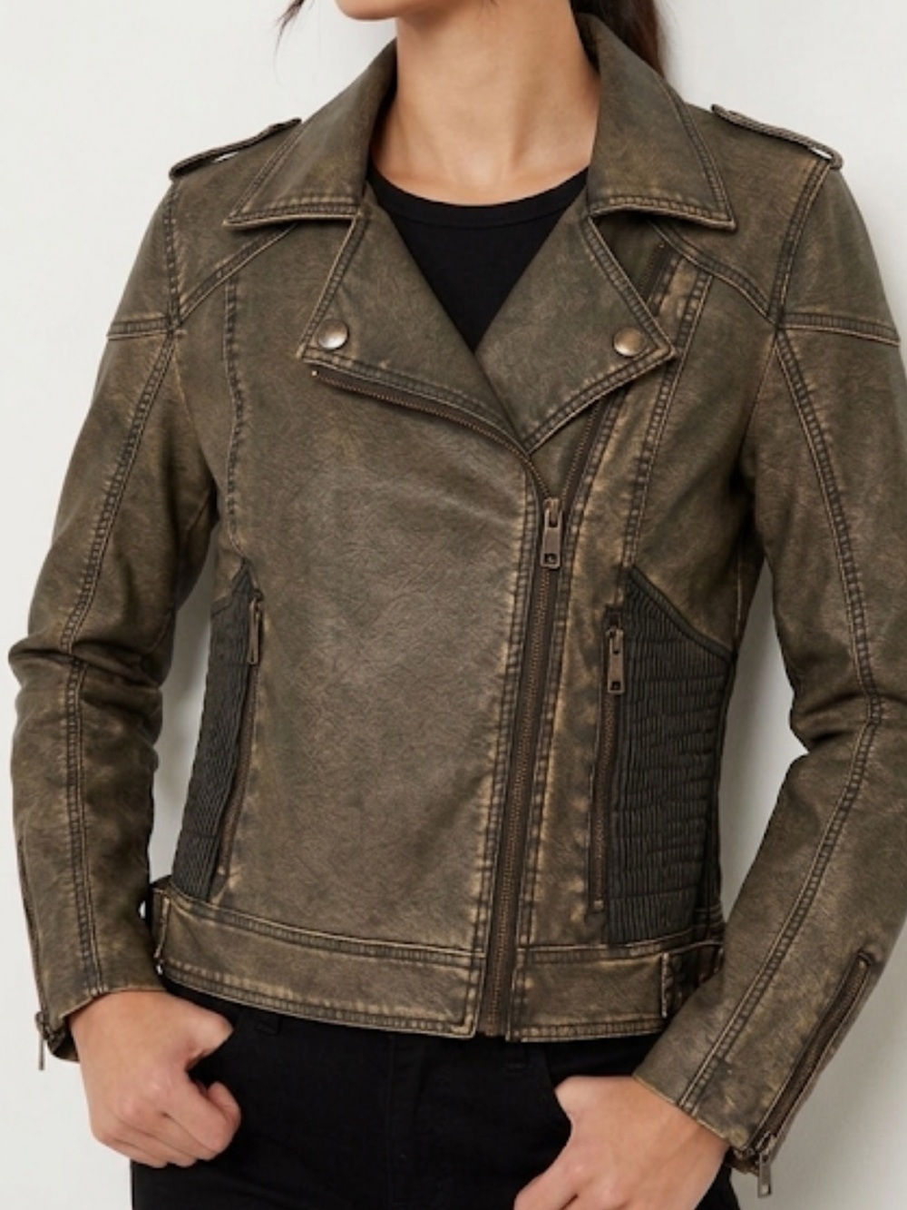 Circus by Sam Edelman Brown Distressed Faux Leather Moto Jacket Cropped Size XL
